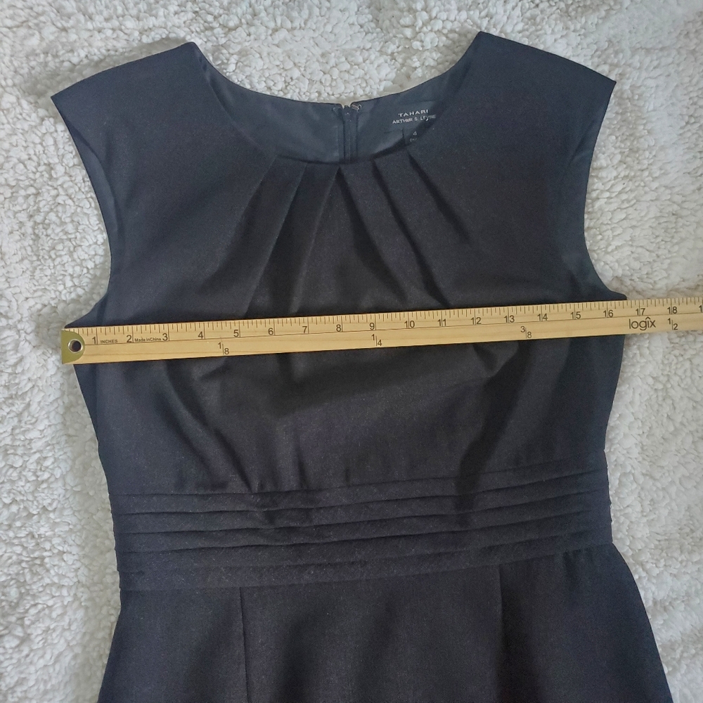 Tahari ASL Sleeveless Sheath Dress Pleated Round Neck Black Women's Size 4 - Picture 8 of 9